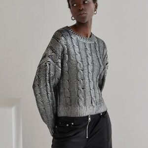 Crescent Black and Gray Cable Knit Sweater